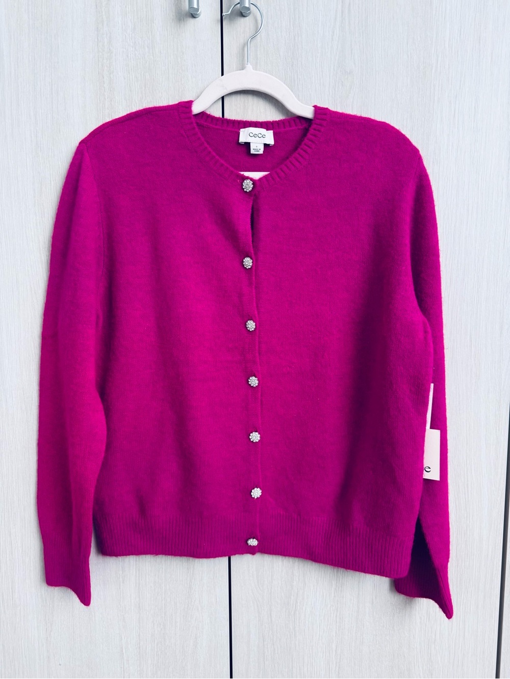 CeCe Women's Bright Fuchsia Button-Front Cardigan Sz S NWT